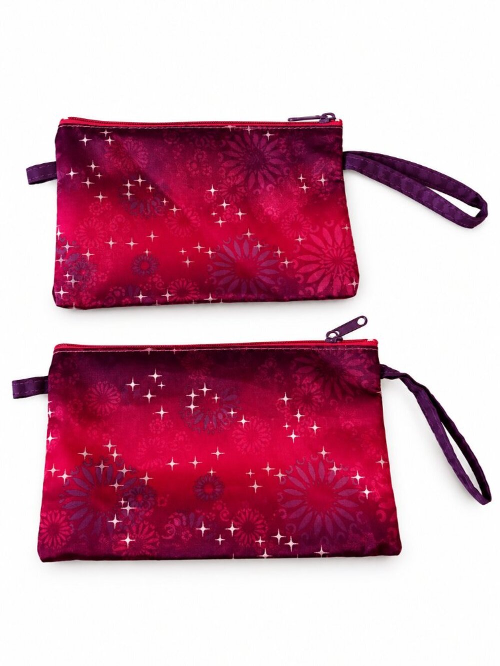 2 Mauve Pink Cosmetic Travel Pouches Wristlets Floral Zip Bags